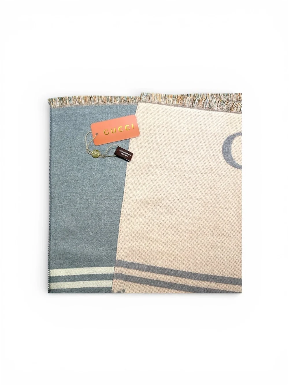 NWT Gucci Monogram Cashmere and Silk Double-sided Grey/Khaki Shawl